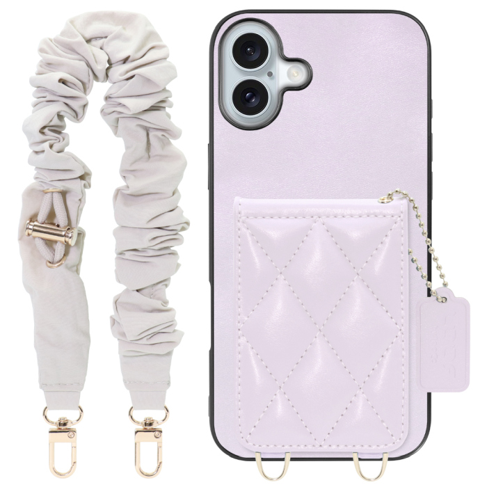 [ LOOF SWEET-SHELL SHUSHU ] iPhone 16 Plus iPhone16 Plus アイフォン16 プラス  スマホケース キルティング加工のカードケース付き シュシュストラップ付き マグネット内蔵 カード収納 本革 パステルカラー [ iPhone 16 Plus ]