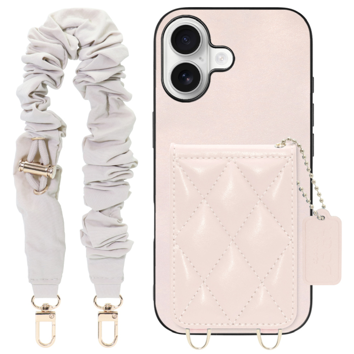 [ LOOF SWEET-SHELL SHUSHU ] iPhone 17 iPhone17 アイフォン17 iPhone 17 アイフォン 17 スマホケース キルティング加工のカードケース付き シュシュストラップ付き マグネット内蔵 カード収納 本革 パステルカラー [ iPhone 17 用 ]