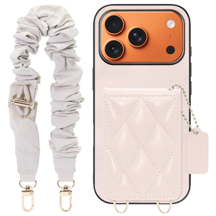 [ LOOF SWEET-SHELL SHUSHU ] iPhone 17 Pro iPhone17 Pro アイフォン17 プロ スマホケース キルティング加工のカードケース付き シュシュストラップ付き マグネット内蔵 カード収納 本革 パステルカラー [ iPhone 17 Pro 用 ]