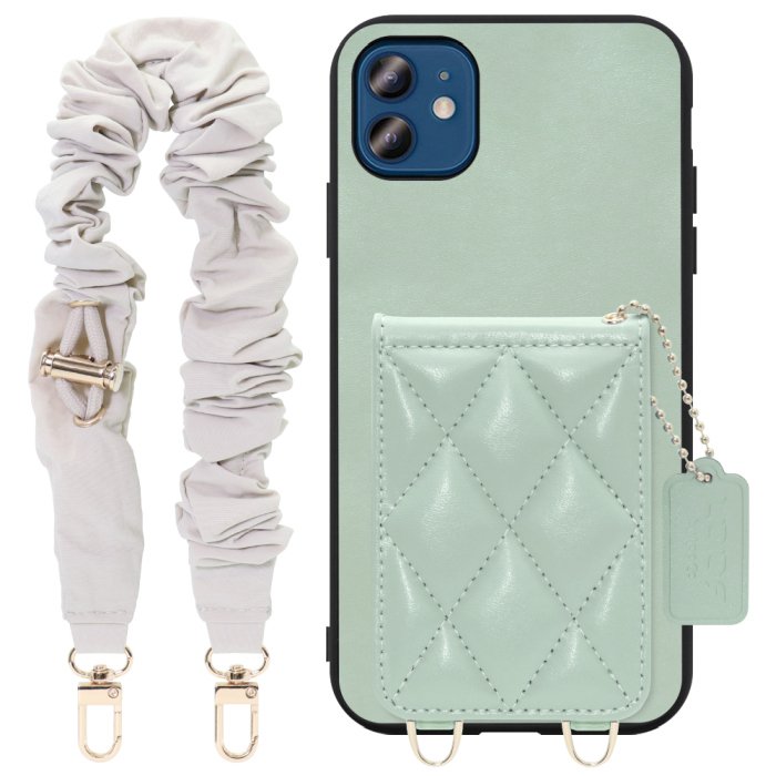 [ LOOF SWEET-SHELL SHUSHU ] iPhone 12 / 12 Pro iphone12 iphone12pro 12pro 12プロ スマホケース キルティング加工のカードケース付き シュシュストラップ付き マグネット内蔵 カード収納 本革 パステルカラー [ iPhone 12 / 12 Pro ]