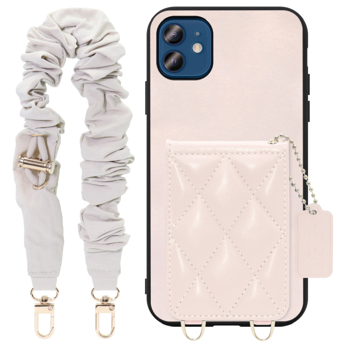 [ LOOF SWEET-SHELL SHUSHU ] iPhone 12 / 12 Pro iphone12 iphone12pro 12pro 12プロ スマホケース キルティング加工のカードケース付き シュシュストラップ付き マグネット内蔵 カード収納 本革 パステルカラー [ iPhone 12 / 12 Pro ]