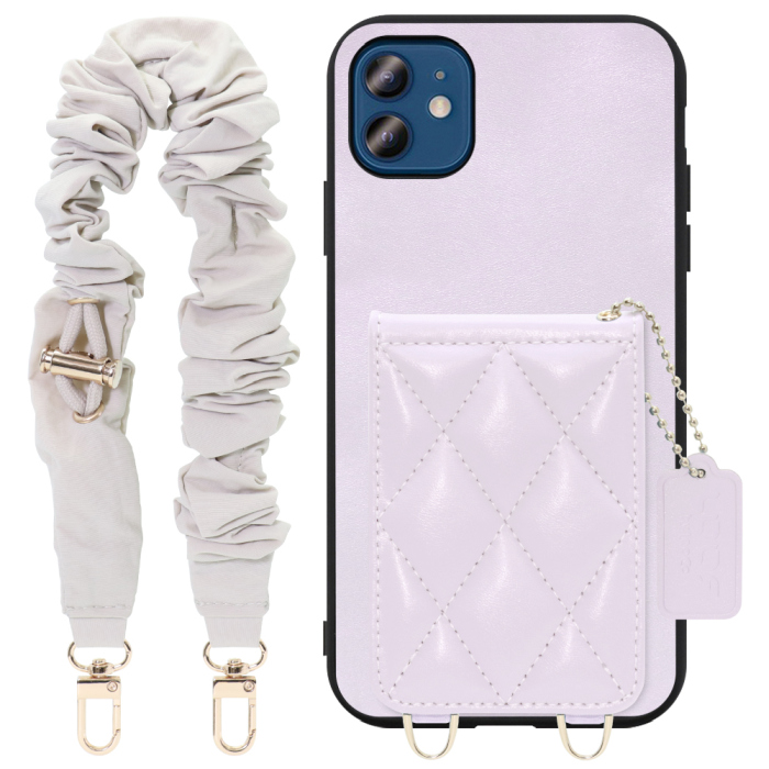 [ LOOF SWEET-SHELL SHUSHU ] iPhone 12 / 12 Pro iphone12 iphone12pro 12pro 12プロ スマホケース キルティング加工のカードケース付き シュシュストラップ付き マグネット内蔵 カード収納 本革 パステルカラー [ iPhone 12 / 12 Pro ]