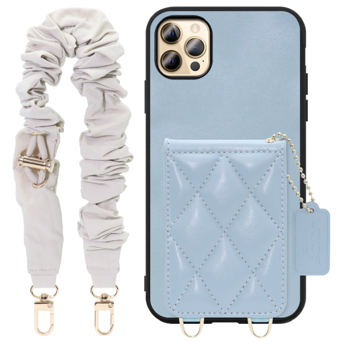 [ LOOF SWEET-SHELL SHUSHU ] iPhone 12 Pro Max iphone12promax 12promax 12プロマックス スマホケース キルティング加工のカードケース付き シュシュストラップ付き マグネット内蔵 カード収納 本革 パステルカラー [ iPhone 12 Pro Max ]