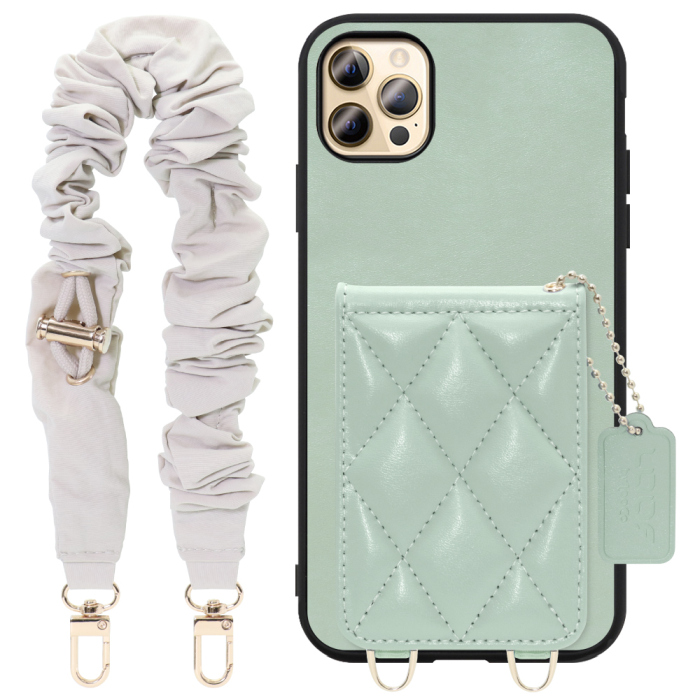 [ LOOF SWEET-SHELL SHUSHU ] iPhone 12 Pro Max iphone12promax 12promax 12プロマックス スマホケース キルティング加工のカードケース付き シュシュストラップ付き マグネット内蔵 カード収納 本革 パステルカラー [ iPhone 12 Pro Max ]