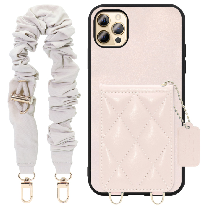 [ LOOF SWEET-SHELL SHUSHU ] iPhone 12 Pro Max iphone12promax 12promax 12プロマックス スマホケース キルティング加工のカードケース付き シュシュストラップ付き マグネット内蔵 カード収納 本革 パステルカラー [ iPhone 12 Pro Max ]