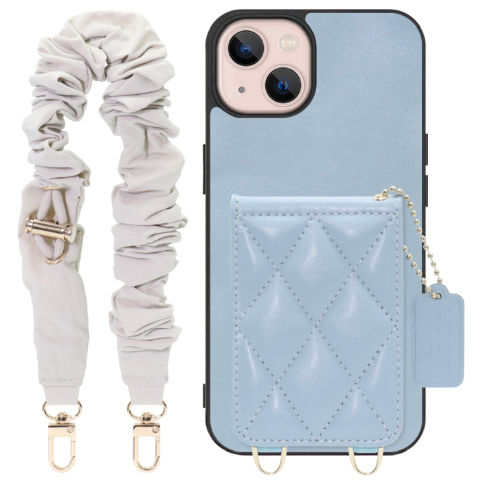 [ LOOF SWEET-SHELL SHUSHU ] iPhone 13 iphone13 スマホケース キルティング加工のカードケース付き シュシュストラップ付き マグネット内蔵 カード収納 本革 パステルカラー [ iPhone 13 ]