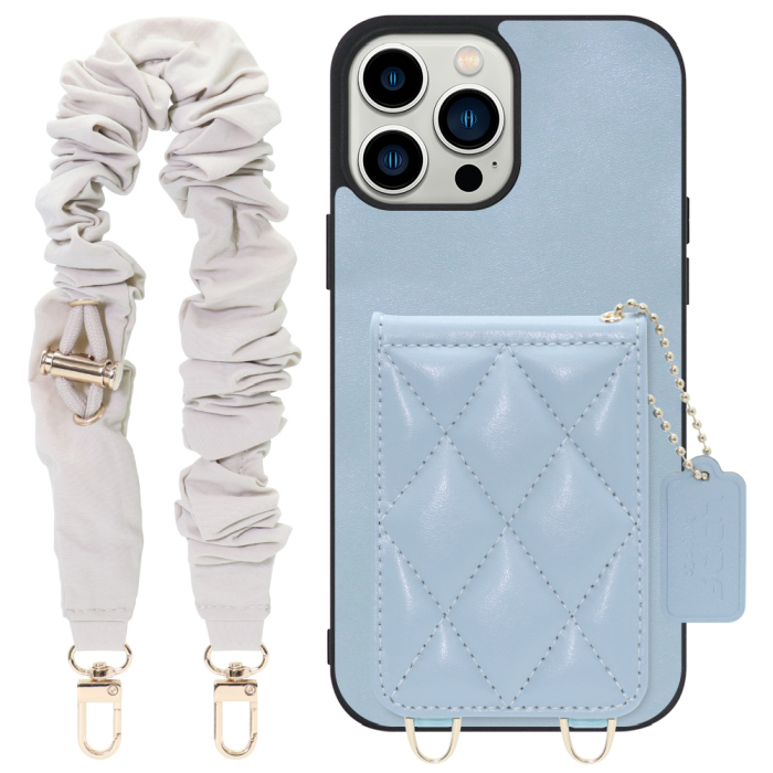 [ LOOF SWEET-SHELL SHUSHU ] iPhone 13 Pro Max iphone13promax 13promax promax プロマックス スマホケース キルティング加工のカードケース付き シュシュストラップ付き マグネット内蔵 カード収納 本革 パステルカラー [ iPhone 13 Pro Max ]