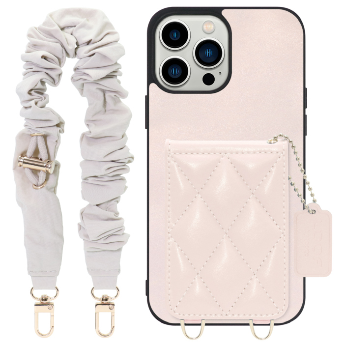 [ LOOF SWEET-SHELL SHUSHU ] iPhone 13 Pro Max iphone13promax 13promax promax プロマックス スマホケース キルティング加工のカードケース付き シュシュストラップ付き マグネット内蔵 カード収納 本革 パステルカラー [ iPhone 13 Pro Max ]