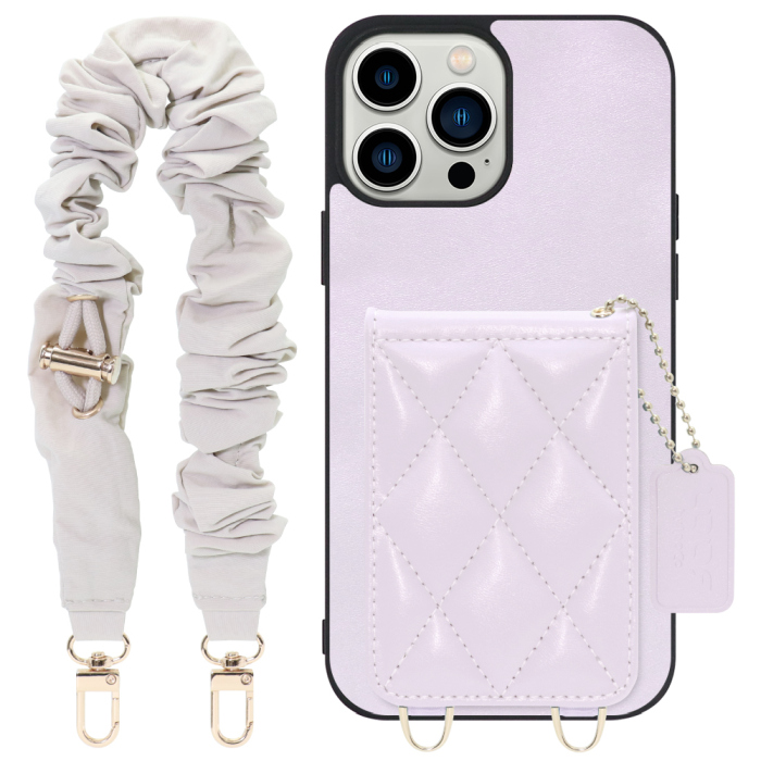 [ LOOF SWEET-SHELL SHUSHU ] iPhone 13 Pro Max iphone13promax 13promax promax プロマックス スマホケース キルティング加工のカードケース付き シュシュストラップ付き マグネット内蔵 カード収納 本革 パステルカラー [ iPhone 13 Pro Max ]