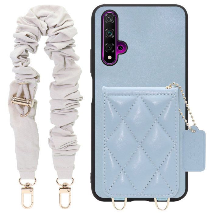 [ LOOF SWEET-SHELL SHUSHU ] HUAWEI nova 5T nova5t スマホケース キルティング加工のカードケース付き シュシュストラップ付き マグネット内蔵 カード収納 本革 パステルカラー [ HUAWEI nova 5T ]