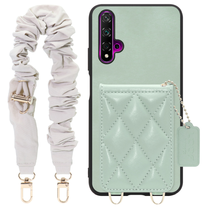 [ LOOF SWEET-SHELL SHUSHU ] HUAWEI nova 5T nova5t スマホケース キルティング加工のカードケース付き シュシュストラップ付き マグネット内蔵 カード収納 本革 パステルカラー [ HUAWEI nova 5T ]