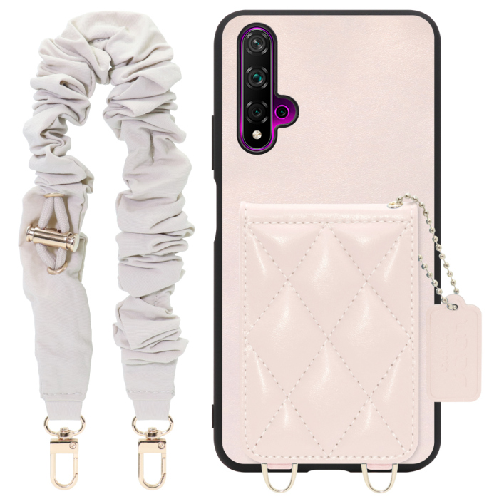 [ LOOF SWEET-SHELL SHUSHU ] HUAWEI nova 5T nova5t スマホケース キルティング加工のカードケース付き シュシュストラップ付き マグネット内蔵 カード収納 本革 パステルカラー [ HUAWEI nova 5T ]