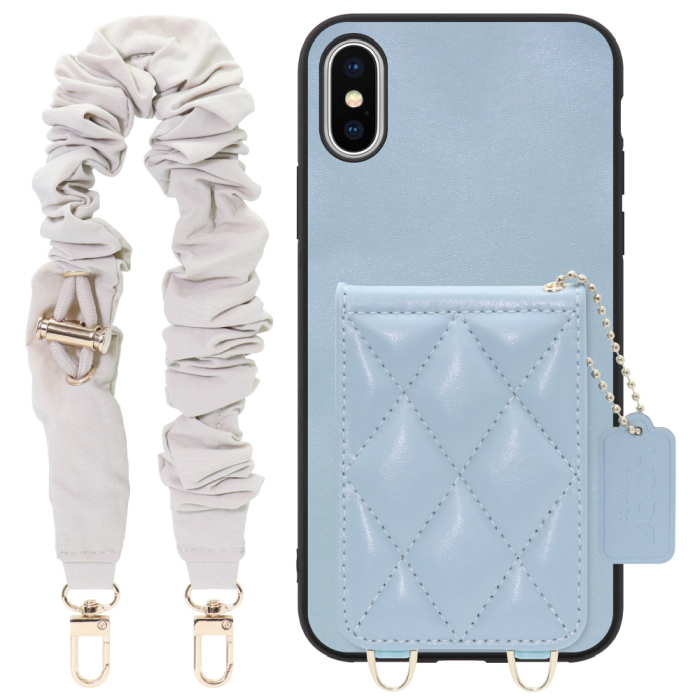 [ LOOF SWEET-SHELL SHUSHU ] iPhone X / XS iPhonex iPhonexs スマホケース キルティング加工のカードケース付き シュシュストラップ付き マグネット内蔵 カード収納 本革 パステルカラー [ iPhone X / XS ]