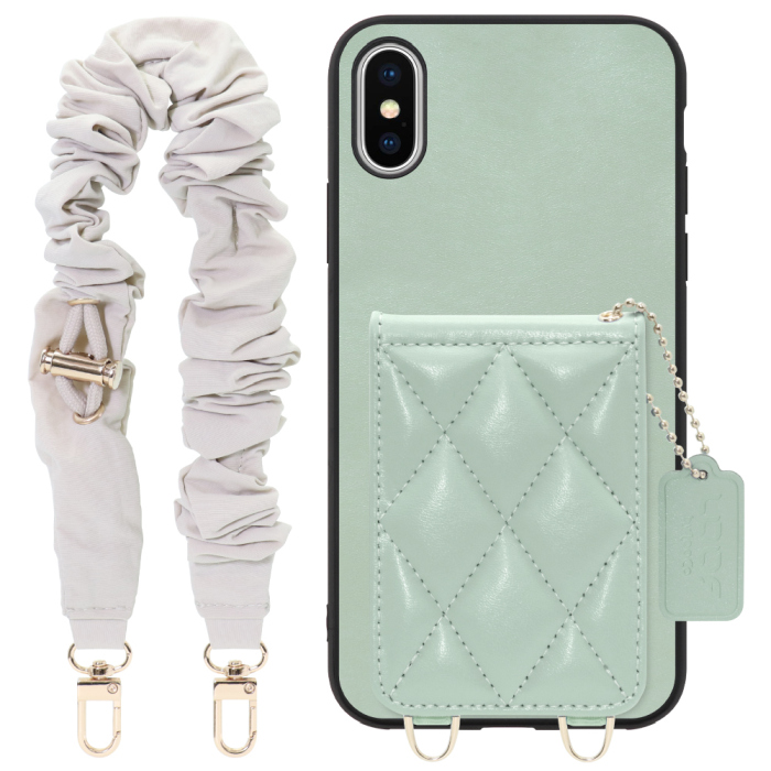 [ LOOF SWEET-SHELL SHUSHU ] iPhone X / XS iPhonex iPhonexs スマホケース キルティング加工のカードケース付き シュシュストラップ付き マグネット内蔵 カード収納 本革 パステルカラー [ iPhone X / XS ]