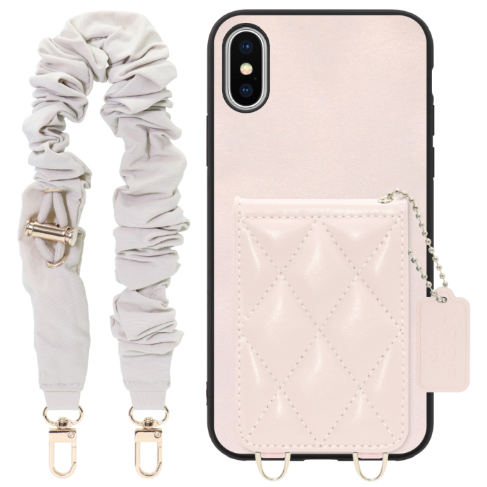 [ LOOF SWEET-SHELL SHUSHU ] iPhone X / XS iPhonex iPhonexs スマホケース キルティング加工のカードケース付き シュシュストラップ付き マグネット内蔵 カード収納 本革 パステルカラー [ iPhone X / XS ]