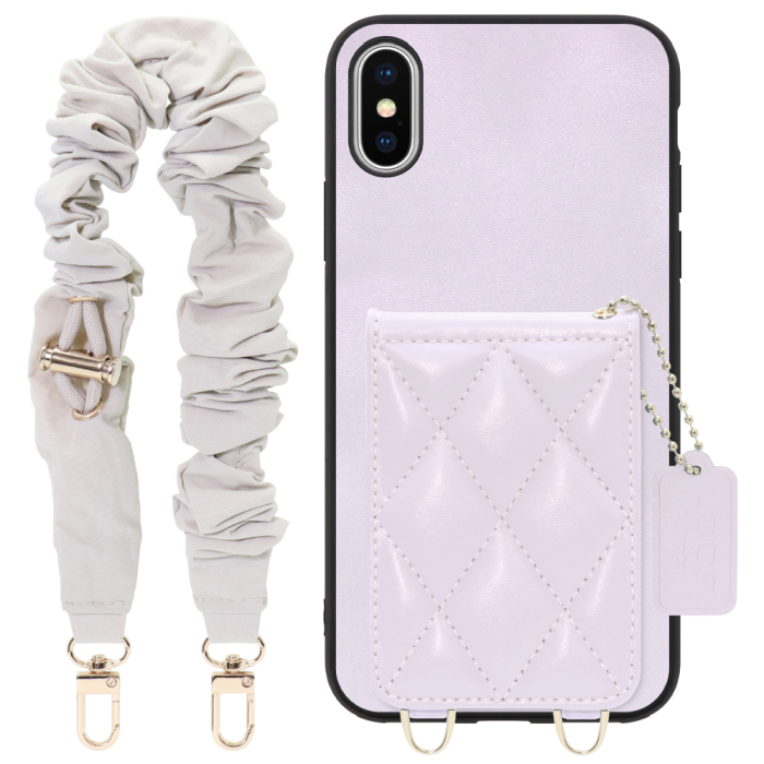 [ LOOF SWEET-SHELL SHUSHU ] iPhone X / XS iPhonex iPhonexs スマホケース キルティング加工のカードケース付き シュシュストラップ付き マグネット内蔵 カード収納 本革 パステルカラー [ iPhone X / XS ]