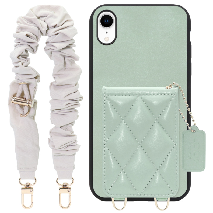 [ LOOF SWEET-SHELL SHUSHU ] iPhone XR iPhonexr スマホケース キルティング加工のカードケース付き シュシュストラップ付き マグネット内蔵 カード収納 本革 パステルカラー [ iPhone XR ]