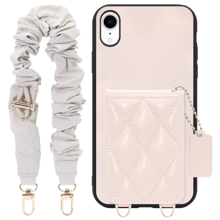 [ LOOF SWEET-SHELL SHUSHU ] iPhone XR iPhonexr スマホケース キルティング加工のカードケース付き シュシュストラップ付き マグネット内蔵 カード収納 本革 パステルカラー [ iPhone XR ]