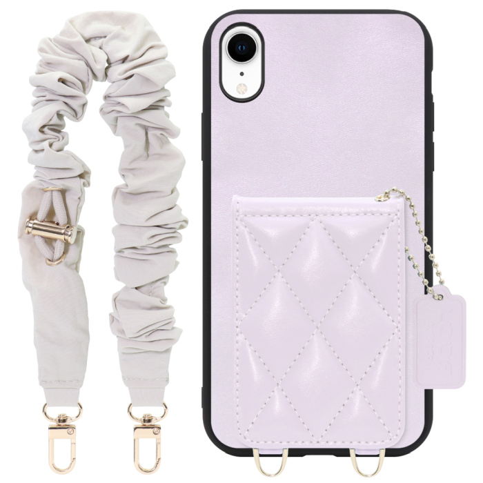 [ LOOF SWEET-SHELL SHUSHU ] iPhone XR iPhonexr スマホケース キルティング加工のカードケース付き シュシュストラップ付き マグネット内蔵 カード収納 本革 パステルカラー [ iPhone XR ]