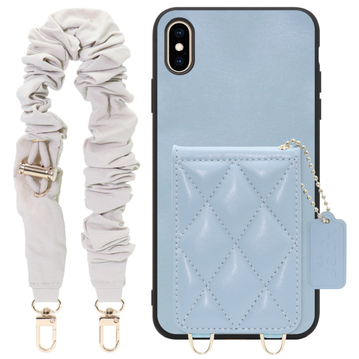 [ LOOF SWEET-SHELL SHUSHU ] iPhone XS Max iPhonexsmax xsmax スマホケース キルティング加工のカードケース付き シュシュストラップ付き マグネット内蔵 カード収納 本革 パステルカラー [ iPhone XS Max ]