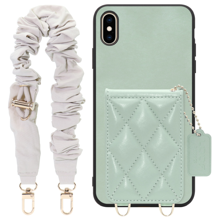 [ LOOF SWEET-SHELL SHUSHU ] iPhone XS Max iPhonexsmax xsmax スマホケース キルティング加工のカードケース付き シュシュストラップ付き マグネット内蔵 カード収納 本革 パステルカラー [ iPhone XS Max ]