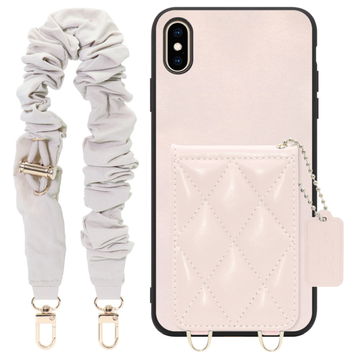 [ LOOF SWEET-SHELL SHUSHU ] iPhone XS Max iPhonexsmax xsmax スマホケース キルティング加工のカードケース付き シュシュストラップ付き マグネット内蔵 カード収納 本革 パステルカラー [ iPhone XS Max ]