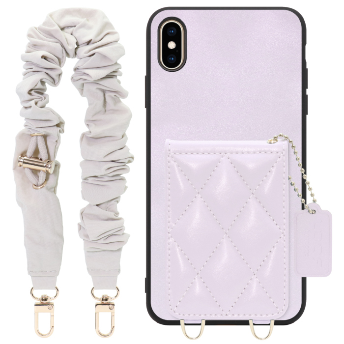 [ LOOF SWEET-SHELL SHUSHU ] iPhone XS Max iPhonexsmax xsmax スマホケース キルティング加工のカードケース付き シュシュストラップ付き マグネット内蔵 カード収納 本革 パステルカラー [ iPhone XS Max ]