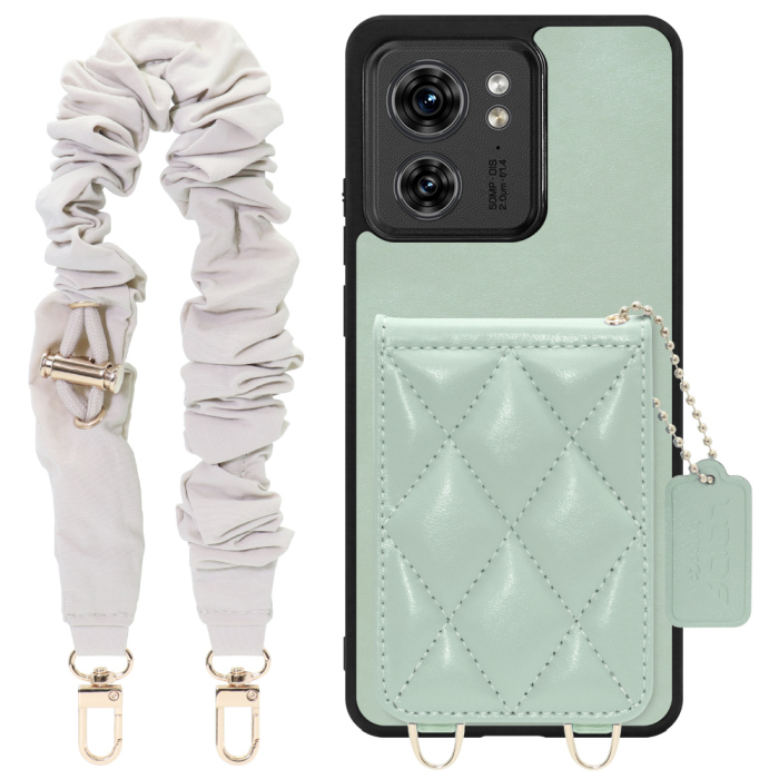 [ LOOF SWEET-SHELL SHUSHU ] motorola edge 40  スマホケース キルティング加工のカードケース付き シュシュストラップ付き マグネット内蔵 カード収納 本革 パステルカラー [ motorola edge 40 ]