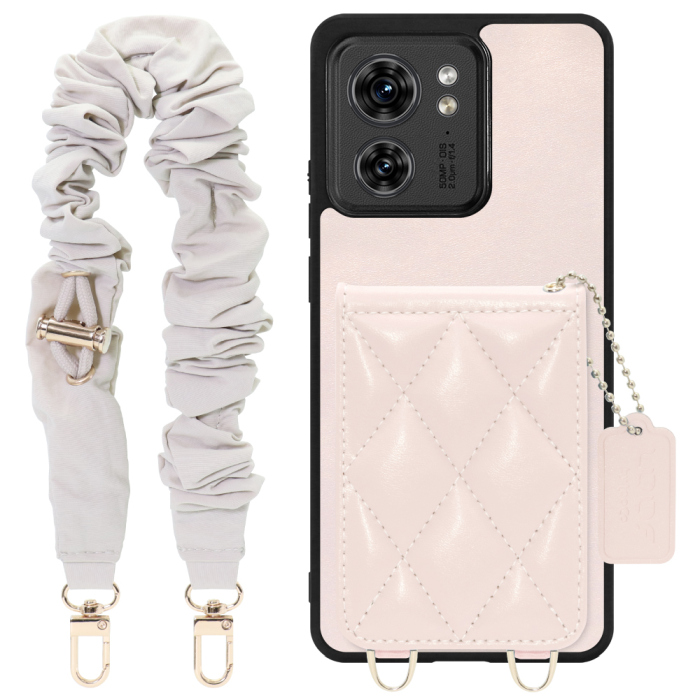 [ LOOF SWEET-SHELL SHUSHU ] motorola edge 40  スマホケース キルティング加工のカードケース付き シュシュストラップ付き マグネット内蔵 カード収納 本革 パステルカラー [ motorola edge 40 ]