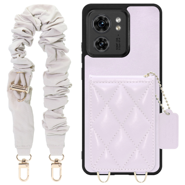 [ LOOF SWEET-SHELL SHUSHU ] motorola edge 40  スマホケース キルティング加工のカードケース付き シュシュストラップ付き マグネット内蔵 カード収納 本革 パステルカラー [ motorola edge 40 ]