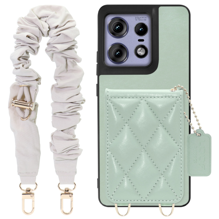 [ LOOF SWEET-SHELL SHUSHU ] motorola edge 50 pro / 50s pro  スマホケース キルティング加工のカードケース付き シュシュストラップ付き マグネット内蔵 カード収納 本革 パステルカラー [ motorola edge 50 pro / 50s pro ]