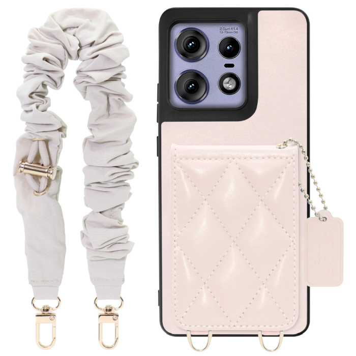 [ LOOF SWEET-SHELL SHUSHU ] motorola edge 50 pro / 50s pro  スマホケース キルティング加工のカードケース付き シュシュストラップ付き マグネット内蔵 カード収納 本革 パステルカラー [ motorola edge 50 pro / 50s pro ]