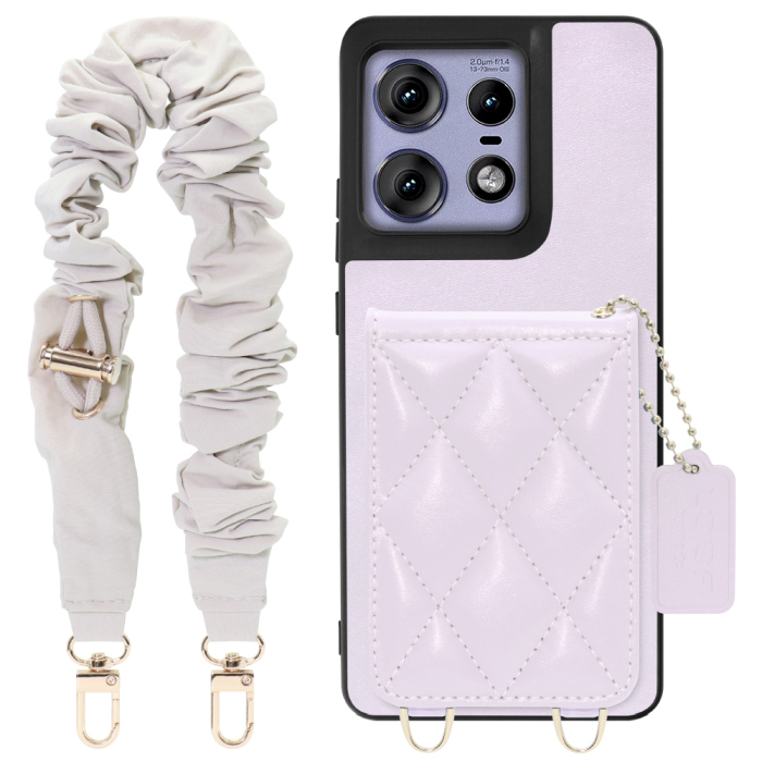 [ LOOF SWEET-SHELL SHUSHU ] motorola edge 50 pro / 50s pro  スマホケース キルティング加工のカードケース付き シュシュストラップ付き マグネット内蔵 カード収納 本革 パステルカラー [ motorola edge 50 pro / 50s pro ]