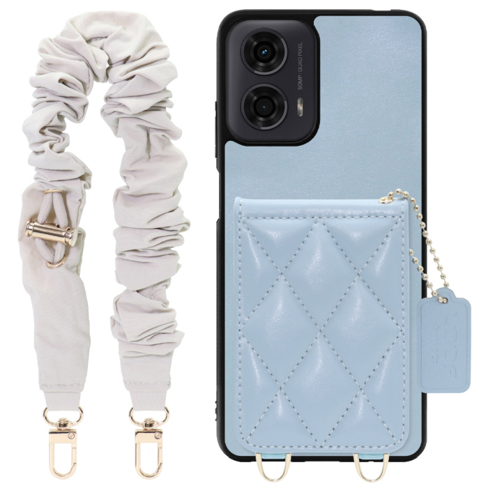 [ LOOF SWEET-SHELL SHUSHU ] moto g24 motorola g24 スマホケース キルティング加工のカードケース付き シュシュストラップ付き マグネット内蔵 カード収納 本革 パステルカラー [ moto g24 ]