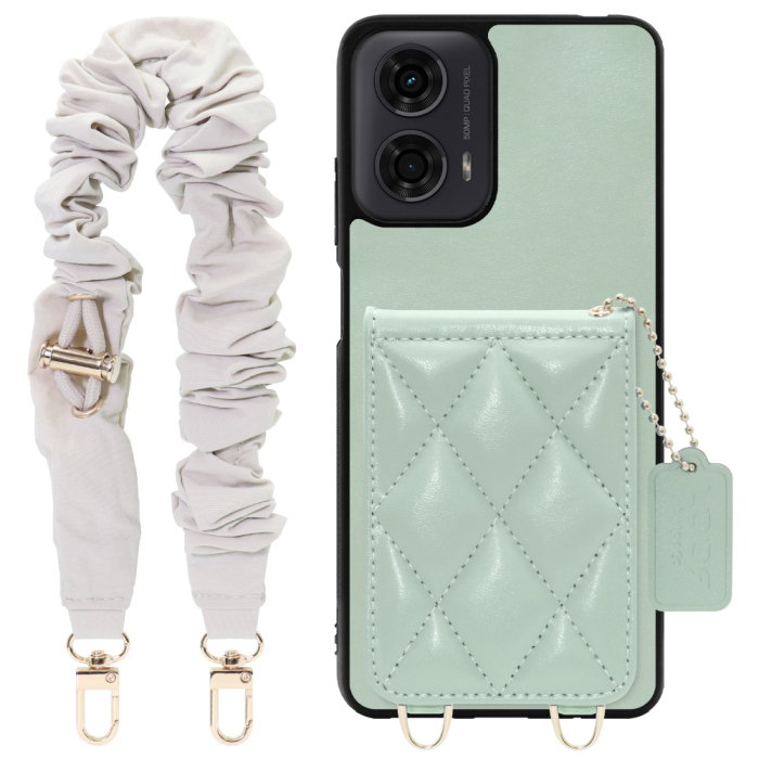 [ LOOF SWEET-SHELL SHUSHU ] moto g24 motorola g24 スマホケース キルティング加工のカードケース付き シュシュストラップ付き マグネット内蔵 カード収納 本革 パステルカラー [ moto g24 ]