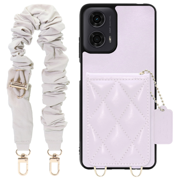 [ LOOF SWEET-SHELL SHUSHU ] moto g24 motorola g24 スマホケース キルティング加工のカードケース付き シュシュストラップ付き マグネット内蔵 カード収納 本革 パステルカラー [ moto g24 ]