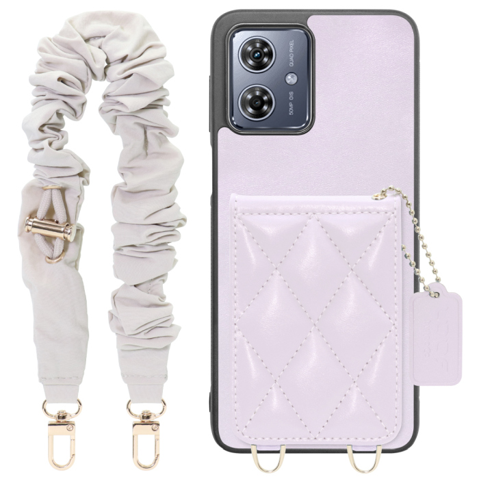 [ LOOF SWEET-SHELL SHUSHU ] moto g64 5G / g64y 5G  スマホケース キルティング加工のカードケース付き シュシュストラップ付き マグネット内蔵 カード収納 本革 パステルカラー [ moto g64 5G / g64y 5G ]