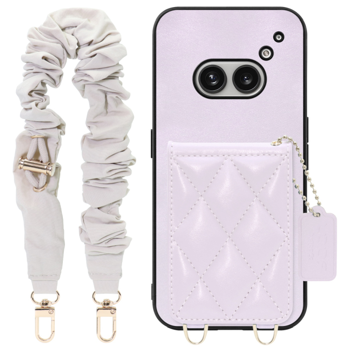 [ LOOF SWEET-SHELL SHUSHU ] Nothing Phone (2a)  スマホケース キルティング加工のカードケース付き シュシュストラップ付き マグネット内蔵 カード収納 本革 パステルカラー [ Nothing Phone (2a) ]