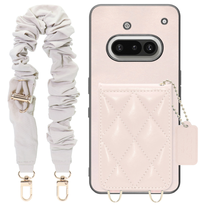 [ LOOF SWEET-SHELL SHUSHU ] Nothing Phone (3a) Phone 3a スマホケース キルティング加工のカードケース付き シュシュストラップ付き マグネット内蔵 カード収納 本革 パステルカラー [ Nothing Phone (3a) ]