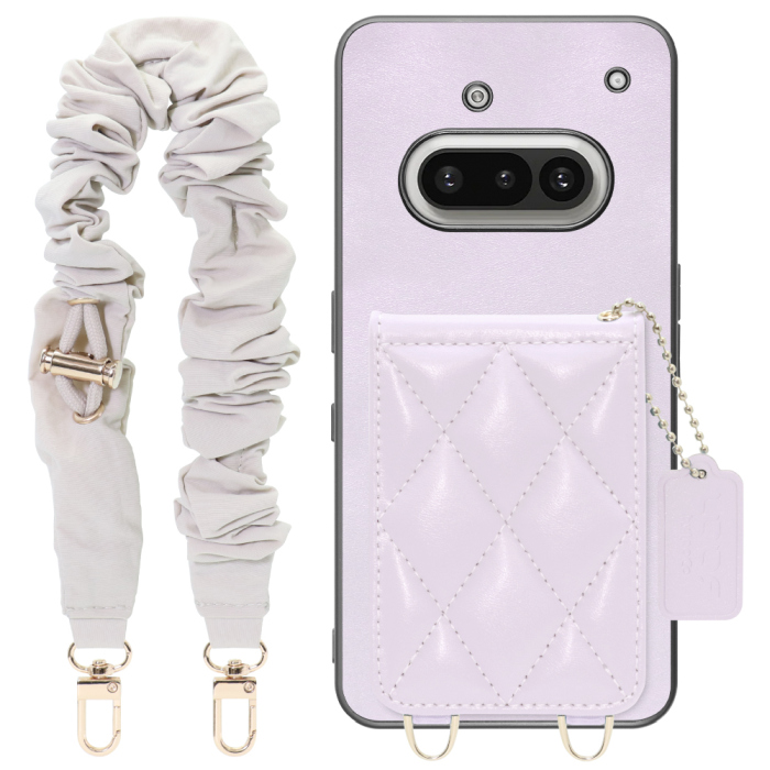 [ LOOF SWEET-SHELL SHUSHU ] Nothing Phone (3a) Phone 3a スマホケース キルティング加工のカードケース付き シュシュストラップ付き マグネット内蔵 カード収納 本革 パステルカラー [ Nothing Phone (3a) ]