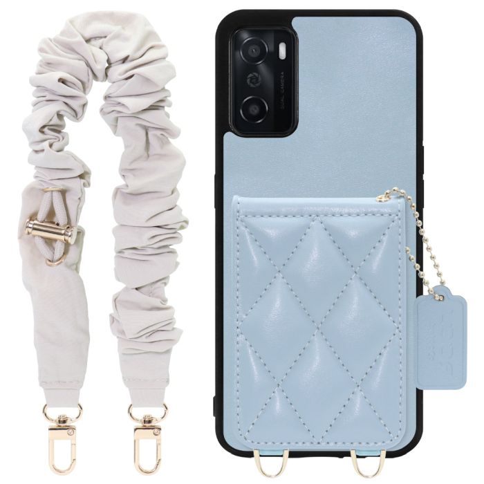 [ LOOF SWEET-SHELL SHUSHU ] OPPO A55s 5G CPH2309 / A102OP a55s5g スマホケース キルティング加工のカードケース付き シュシュストラップ付き マグネット内蔵 カード収納 本革 パステルカラー [ OPPO A55s 5G ]