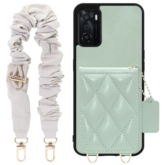 [ LOOF SWEET-SHELL SHUSHU ] OPPO A55s 5G CPH2309 / A102OP a55s5g スマホケース キルティング加工のカードケース付き シュシュストラップ付き マグネット内蔵 カード収納 本革 パステルカラー [ OPPO A55s 5G ]