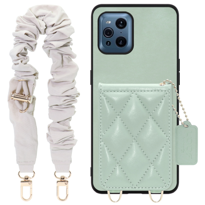 [ LOOF SWEET-SHELL SHUSHU ] OPPO Find X3 Pro OPG03 findx3pro x3pro findx3 スマホケース キルティング加工のカードケース付き シュシュストラップ付き マグネット内蔵 カード収納 本革 パステルカラー [ OPPO Find X3 Pro ]