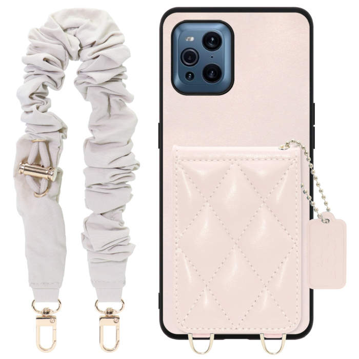 [ LOOF SWEET-SHELL SHUSHU ] OPPO Find X3 Pro OPG03 findx3pro x3pro findx3 スマホケース キルティング加工のカードケース付き シュシュストラップ付き マグネット内蔵 カード収納 本革 パステルカラー [ OPPO Find X3 Pro ]