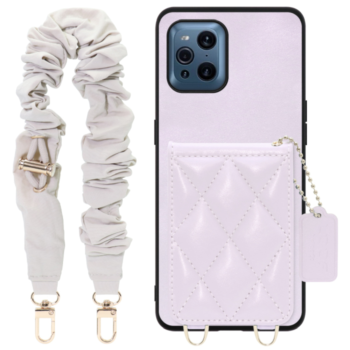 [ LOOF SWEET-SHELL SHUSHU ] OPPO Find X3 Pro OPG03 findx3pro x3pro findx3 スマホケース キルティング加工のカードケース付き シュシュストラップ付き マグネット内蔵 カード収納 本革 パステルカラー [ OPPO Find X3 Pro ]