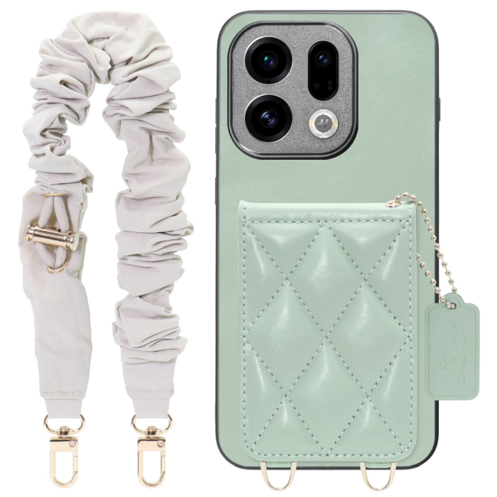 [ LOOF SWEET-SHELL SHUSHU ] OPPO Find X9 OPG07 CPH2797 スマホケース キルティング加工のカードケース付き シュシュストラップ付き マグネット内蔵 カード収納 本革 パステルカラー [ OPPO Find X9 ]