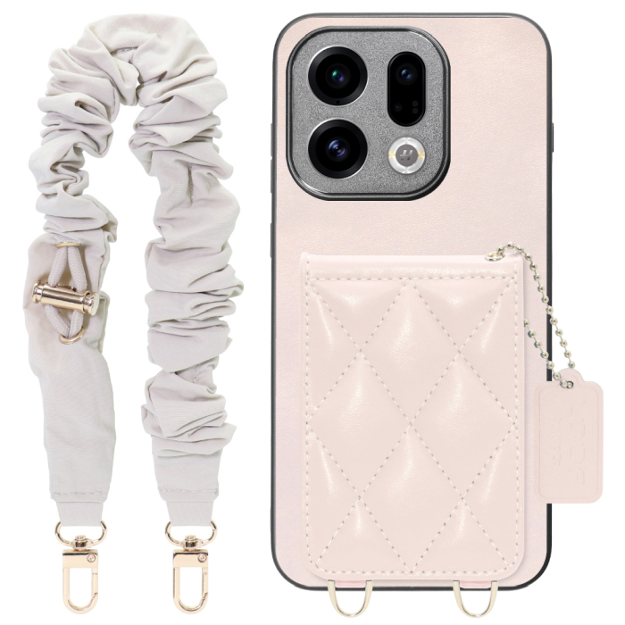 [ LOOF SWEET-SHELL SHUSHU ] OPPO Find X9 OPG07 CPH2797 スマホケース キルティング加工のカードケース付き シュシュストラップ付き マグネット内蔵 カード収納 本革 パステルカラー [ OPPO Find X9 ]