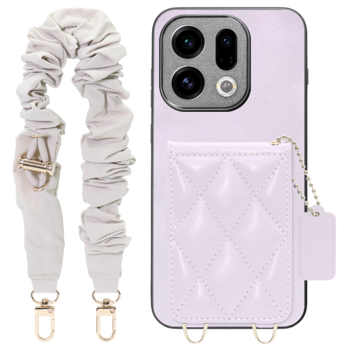 [ LOOF SWEET-SHELL SHUSHU ] OPPO Find X9 OPG07 CPH2797 スマホケース キルティング加工のカードケース付き シュシュストラップ付き マグネット内蔵 カード収納 本革 パステルカラー [ OPPO Find X9 ]