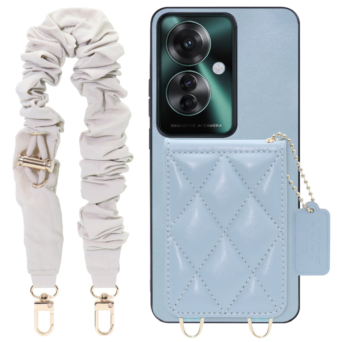 [ LOOF SWEET-SHELL SHUSHU ] OPPO Reno11 A  スマホケース キルティング加工のカードケース付き シュシュストラップ付き マグネット内蔵 カード収納 本革 パステルカラー [ OPPO Reno11 A ]