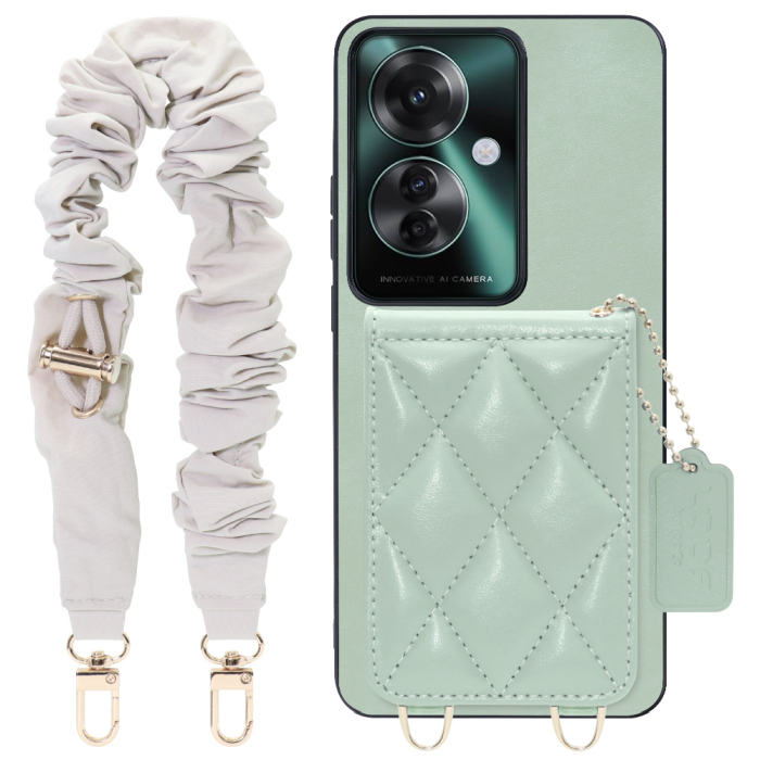 [ LOOF SWEET-SHELL SHUSHU ] OPPO Reno11 A  スマホケース キルティング加工のカードケース付き シュシュストラップ付き マグネット内蔵 カード収納 本革 パステルカラー [ OPPO Reno11 A ]